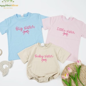 Pink Bow Big Sister Little Sister Matching Shirts, Pink Baby Girl Romper, Cute Big Sister Toddler, Sister Sibling Matching Outfit For Girls