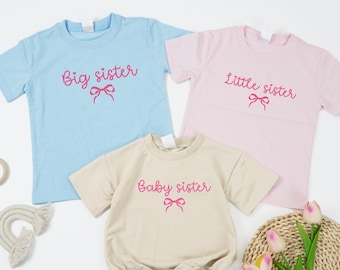 Pink Bow Big Sister Little Sister Matching Shirts, Pink Baby Girl Romper, Cute Big Sister Toddler, Sister Sibling Matching Outfit For Girls