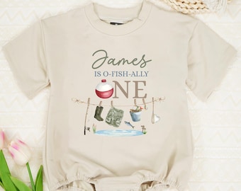 Personalized O-Fish-Ally One Birthday Baby Romper, Fishing Birthday Bodysuit, Custom First Birthday Baby Boy Romper, Baby Shower Gifts