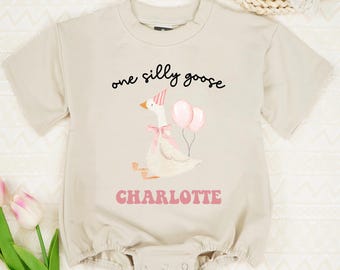 Personalized One Silly Goose Baby Romper, First Birthday Baby Bodysuit, Cute Baby Romper, Funny Silly Goose Shirt, 1st Birthday Baby Outfit