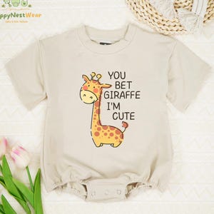 You Bet Giraffe I&#39;m Cute Baby Romper, Funny Animal Baby Bodysuit, Cute Giraffe Baby Romper, Safari Baby Outfits, Funny Newborn Romper