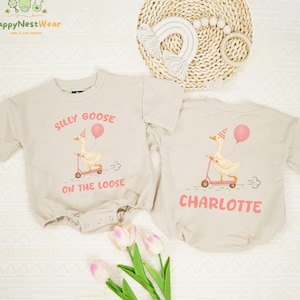 Personalized One Silly Goose 2 SIDED Baby Romper, Funny Silly Goose Romper, 1st Birthday Baby Bodysuit, Birthday Baby Outfit, Newborn Gift