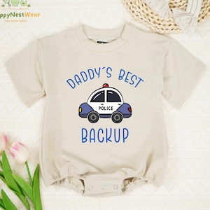 Daddy&#39;s Best Backup Baby Romper, Police Car Baby Bodysuit, Cute Baby Boy Romper, Funny Baby Bodysuit, Police Onesie, Gift for Police Dad