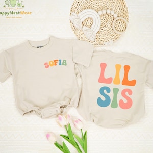 Personalized Lil Sis Baby Romper, Little Sister Toddler, Custom Child&#39;s Name Shirt, Lil Sister Kids Tee, Cute Lil Sis Shirt, Little Sis Gift