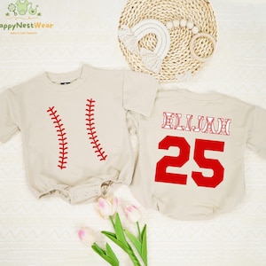 Personalized Baseball Baby Romper, Custom Name & Number Game Day Bodysuit, Gameday Baby Outfit, Baby Shower Gift, Baseball Baby Clothes