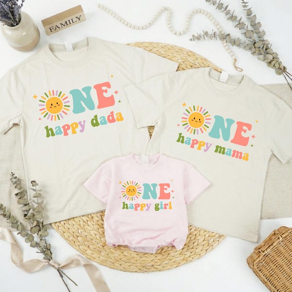 Family Matching Sun Birthday Tee, One Happy Girl Birthday Shirt, Cake Smash Romper, Mom Dad Birthday Shirts, Sun Themed 1st Birthday Outfit