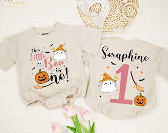 Personalized This Little Boo Is One Baby Romper, Pink Halloween First Birthday Bodysuit, Little Boo Baby Shower Gift, Newborn For Girls