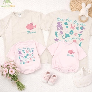 Personalized One-der the Sea Birthday Matching Outfit, Mama and Mini Sea Theme Birthday Shirt, Mermaid First Birthday, Ocean Animals Romper
