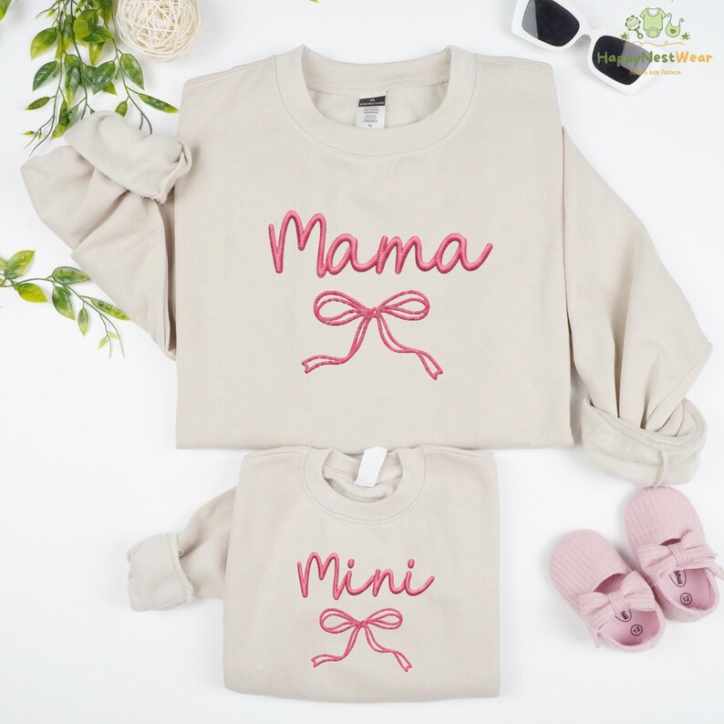 Embroidered Mama Mini Matching Outfit, Coquette Style Matching, Mom Daughter Toddler Shirt, Mothers Day Gift For Moms, Cute Baby Girl Romper image 2