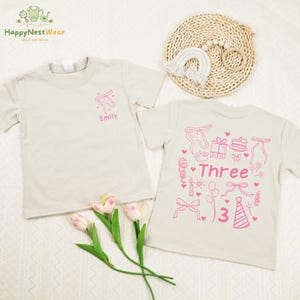 Personalized Third Birthday Coquette Pink Bow Shirt, Birthday Toddler Gift, 3 Year Old Birthday Gift, Birthday Kids Tee, Girl Birthday Shirt