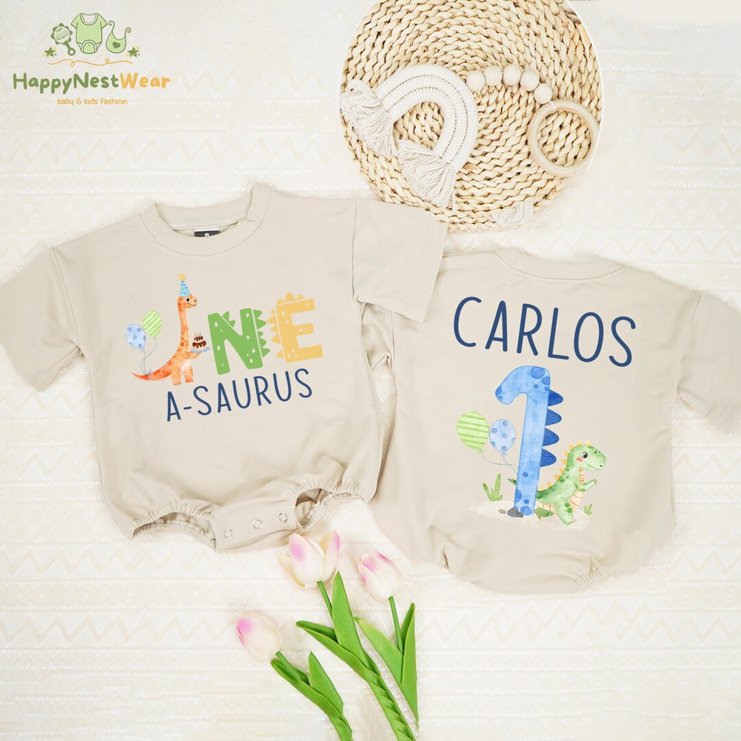 Personalized One a Saurus Dinosaur Baby Romper, Baby Boy First Birthday ...