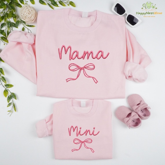 Embroidered Mama Mini Matching Outfit, Coquette Style Matching, Mom Daughter Toddler Shirt, Mothers Day Gift For Moms, Cute Baby Girl Romper