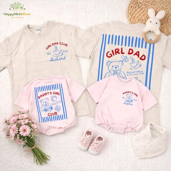 Personalized Girl Dad Club Matching Shirt, Father's Day Matching Daddy and Me Tee, Pregnancy Announcement Shirt, Daddy's Girl Teddy Bear Tee