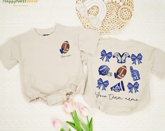 Custom Name Cheer Football Coquette Bow Kids Shirt, Football Baby Romper, Cheerleader Gift, Game Day Toddler Shirt, Sport Baby Outfits