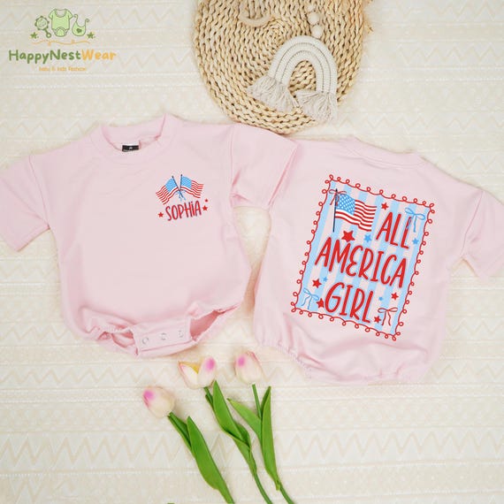 Personalized All American Girl Baby Romper, Patriotic Romper, 4th of July Baby Girl Bodysuit, Independence Day Toddler, American Girl Shirt