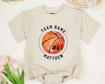 Personalized Team Name With Basketball Baby Romper, Basketball Toddler, Game Day Outfit, Basketball Team Shirt, Basketball Birthday