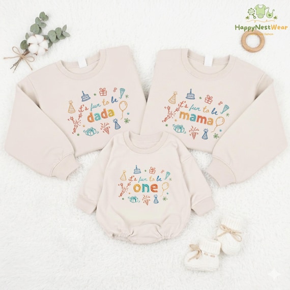 Embroidered It's Fun to Be One Matching Family Tee,  Fun 1st Birthday Family Birthday Shirt, One Year Old Gift, Fun Themed Birthday Outfit