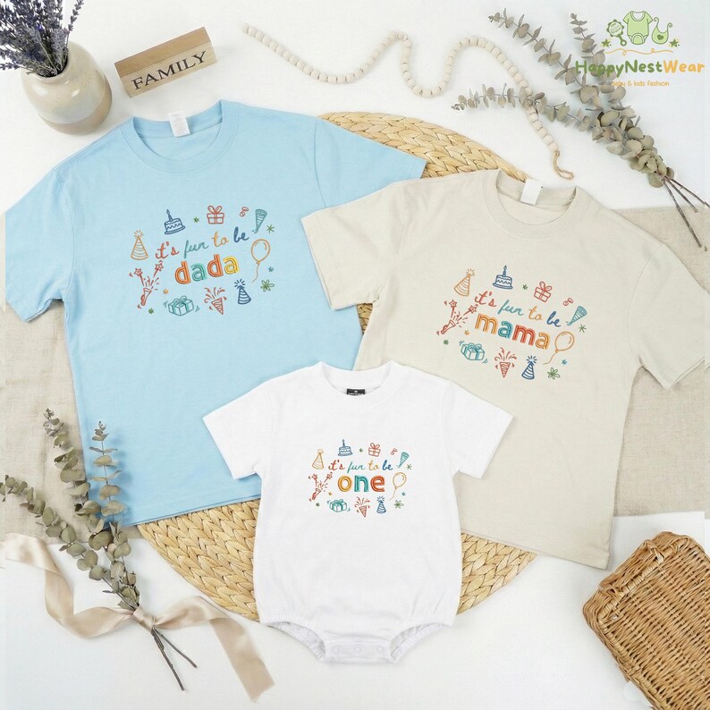 Embroidered It's Fun to Be One Matching Family Tee, Fun 1st Birthday Family Birthday Shirt, One Year Old Gift, Fun Themed Birthday Outfit image 4