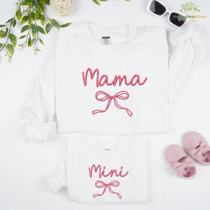 Embroidered Mama Mini Matching Outfit, Coquette Style Matching, Mom Daughter Toddler Shirt, Mothers Day Gift For Moms, Cute Baby Girl Romper image 3
