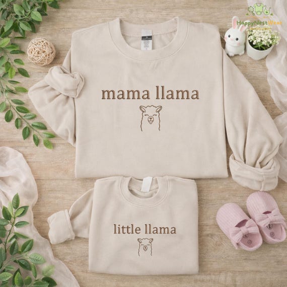 Embroidered Matching Mama and Mini Llama Shirt, Mother Daughter Gift, Llama Lover Family Tee, New Mom Gift Idea, Llama Mommy and Me Outfit