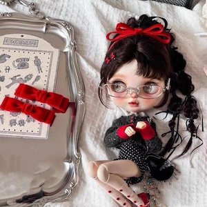 Retro Doll Outfit: Knit Sweater, Dot Skirt & Socks – OOAK for Ob22/24 Blythe Dolls