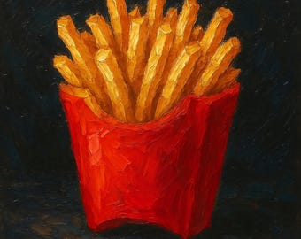 Maccas Pommes Kunstdruck | Witzige Fast Food Wanddeko | Digitaler Download | Stillleben Trost Essen Gemälde