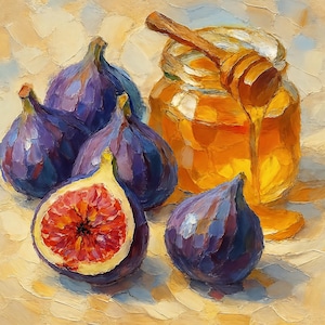 Honey and Fig Art Print | Soft Color Kitchen Decor | Printable Food Painting | Digital Download | Still Life Comfort Food Painting