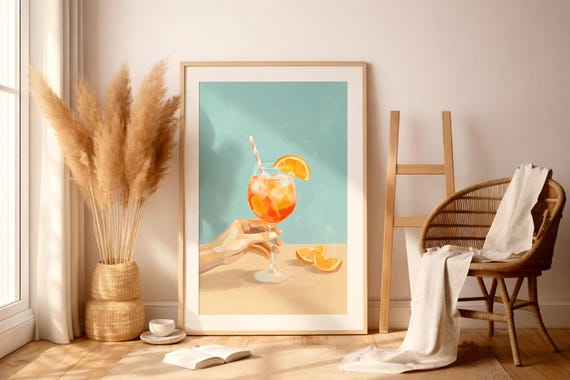 Aperol Spritz Art Print, Summer Cocktail, Painterly Drink Illustration, Mediterranean Bar Decor, Printable Wall Art (Digital Download)