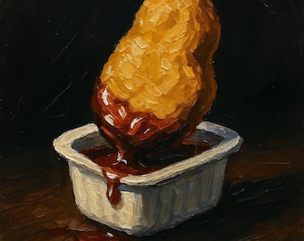 Maccas Nugget Dip Art Print | Moody Fast Food Wall Art | Digital Download | Sweet and Sour Sauce Lovers | Still Life Comfort Food Painting