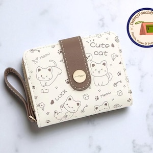 Niedliches Katzen Print Portemonnaie | PU-Leder-Kartenhalter | Reißverschluss-Münzen- und Bargeldaufbewahrungstasche | Schnalle Verschluss Brieftasche für Frauen