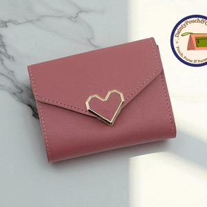 Dreifache Geldbörse für Damen | Multi-Card Slot Geldbörse | Herz Snap Geldtasche | Lederetui | Tragbare ID-Aufbewahrungstasche