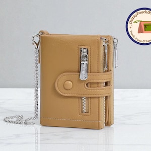 PU Leather Card Wallet with Chain | Zip & Hasp Closure Billfold | Coin Pocket Purse | Functional Money Organizer Pouch for Women