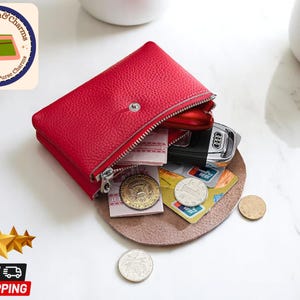 Leder Geldbörse für Damen | Geldbörse mit Reißverschluss | Individuell gravierter Anfangsbeutel | Kompaktes tägliches Organizer Geschenk