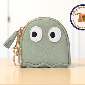Monedero de piel sintética / Mini monedero con cremallera / Bonito monedero con forma de fantasma / Organizador compacto para billetes / Billetera pequeña