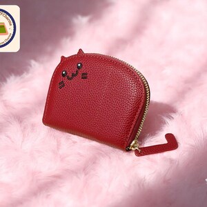 Portemonnee van imitatieleer | Katvormig zakje met ritssluiting | Houder voor meerdere kaartsleuven | Leuke cadeauportemonnee voor dames | Kleine accessoiretas