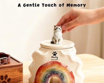 Personalized  Urn for Cat Ashes,Custom Cat urn,Hand Painted Ceramic Cat Urn,Small Pet Memorial Cremation Keepsake