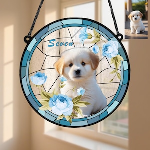 Custom Dog Portrait Stained Glass Suncatcher, Personalized Pet Memorial Gift, Dog Photo from Glass Art, Pet Lovers,Stained glass dog