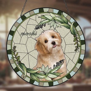Custom Dog Portrait Stained Glass Suncatcher: Handmade Pet Memorial