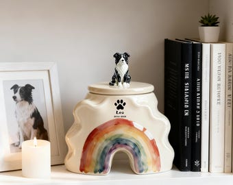 Urna personalizada para perros con figura, urna personalizada para cenizas de perros, urna conmemorativa Rainbow Bridge para perros, regalo para recordar a tu mascota fallecida – Velora Peace