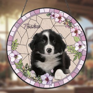 Custom Pet Portrait Stained Glass Suncatcher: Handmade Dog Memorial Gift