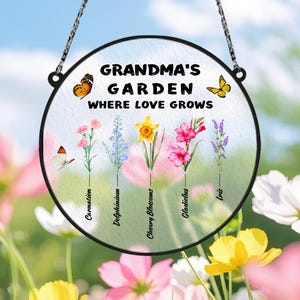 Personalized Grandma&#39;s Garden Stained Glass Flower Suncatcher