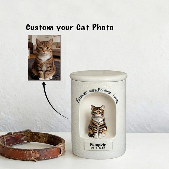 Ceramic Cat Urn,Personalized urn for Cat Ashes,Hand Painted Small pet  Memorial Cremation Keepsake