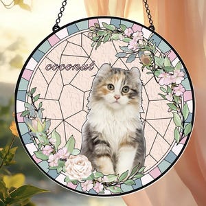 Custom Pet Portrait Stained Glass Suncatcher: Handmade Memorial Gift
