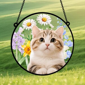 Custom Cat Portrait from Photo Suncatcher, Pet Sun Catcher Memorial, Stained Glass Pet Memorial, Personalized Pet Portrait Housewarming Gift
