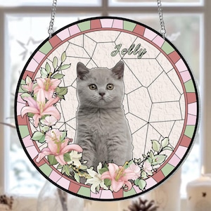 Custom Pet Portrait Stained Glass Suncatcher: Handmade Memorial Gift