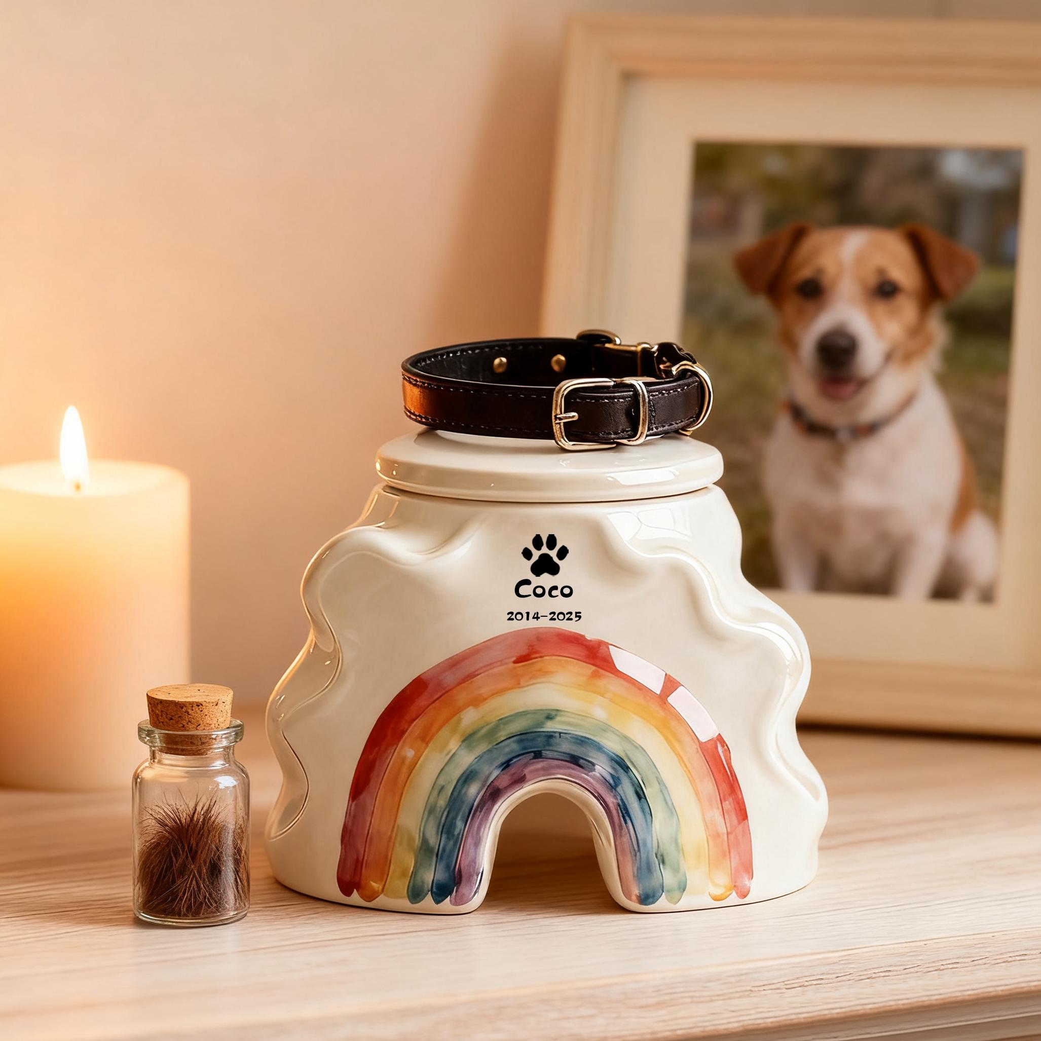 Personalized Pet Urn, Ceramic Rainbow Bridge Urn, Custom Pet Urn