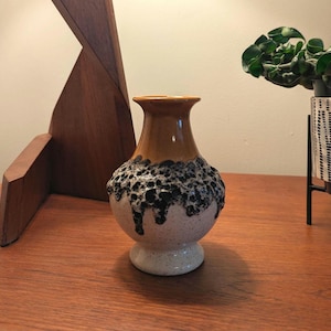 1960&#39;s vintage Bay Keramik &#39;fat lava&#39; white and mustard yellow vase