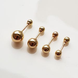 14k Solid Gold,Barbell Earrings,Minimalist Screw Back Stud,ball piercing,everyday jewelry,cartilage,helix,tragus,conch,lobe,Hypoallergenic