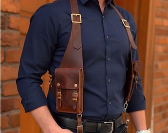 Rustic Full-Grain Leather Shoulder Holster, Vertical Universal Gun Holster for Glock, Sig Sauer, Springfield XD/XDM, Handmade Gear for Men