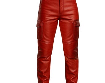 Red Leather Cargo Pants: Handmade Biker Streetwear